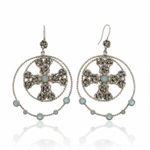 Virgins Saints & Angels Silver and Light Blue Cross Earrings
